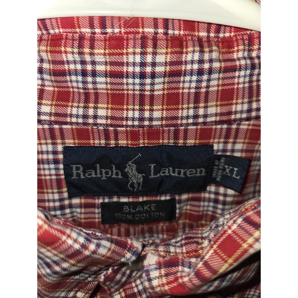 Polo Ralph Lauren Red Blue Yellow Plaid Button Up Soft Blake Cotton‎ Y2K size XL